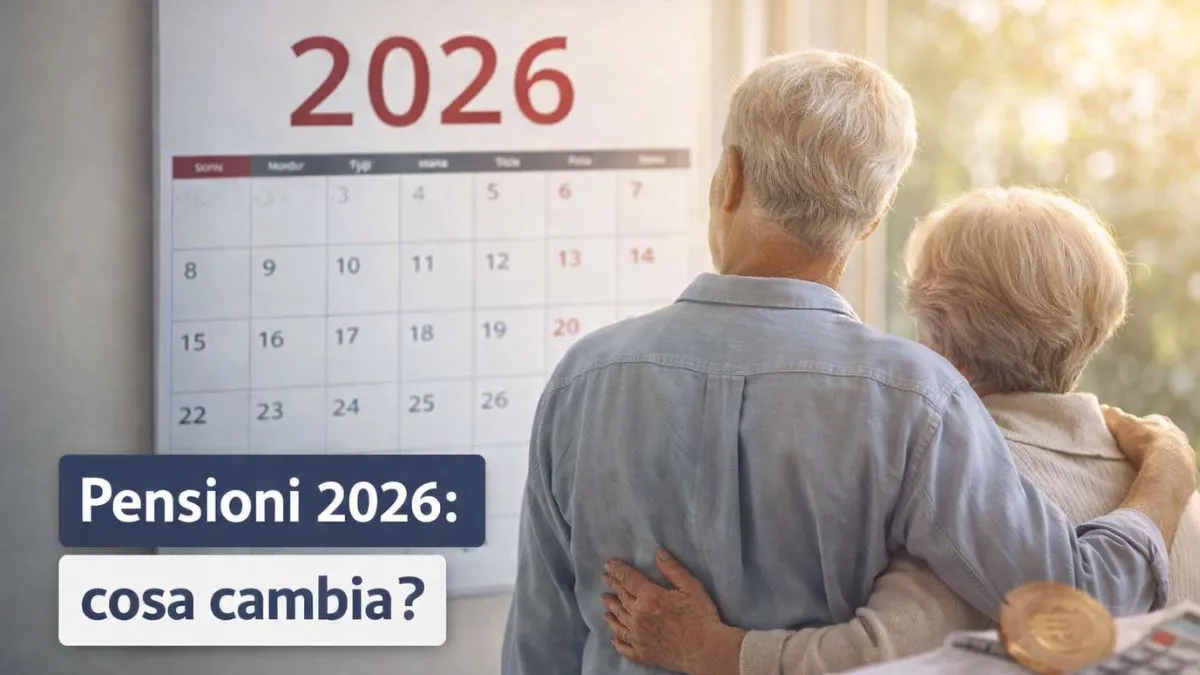 Pensioni 2026: coppia di anziani davanti a un calendario con le nuove regole previdenziali